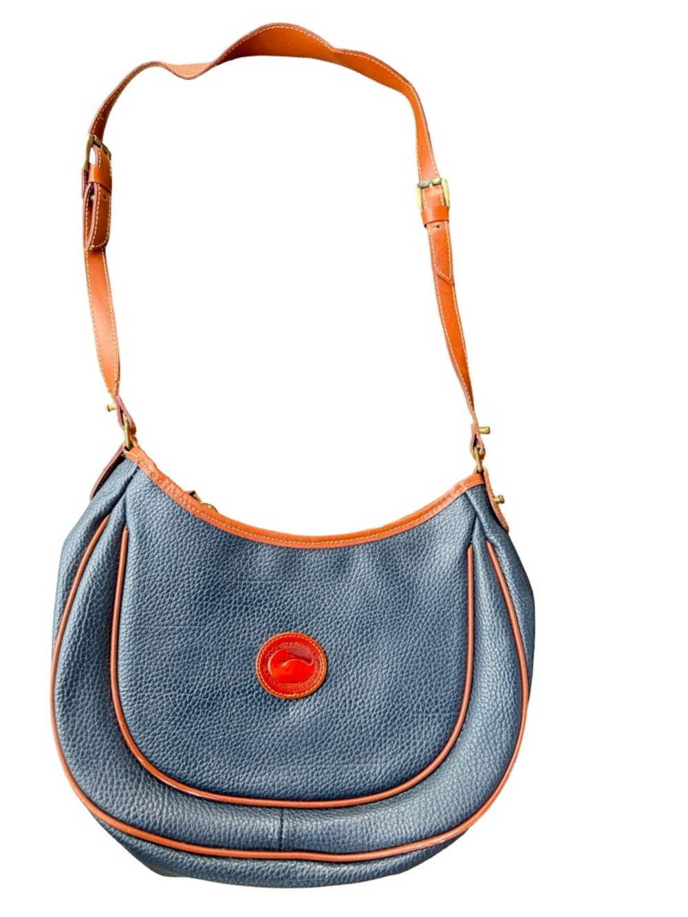 Vintage Dooney & Bourke AWL Crescent Sac Navy Blue w British Tan Trim